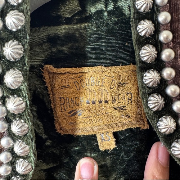 Vintage Double D Ranch Green Velvet Maxi Dress Western Pearl Snap Studded XS - Picture 5 of 16